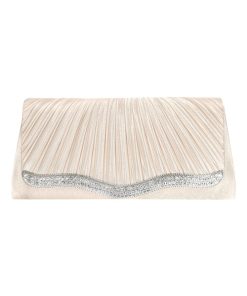 Retica クラッチバッグ パーティーバッグ サテンプリーツラインストーンハンドバッグ レディース