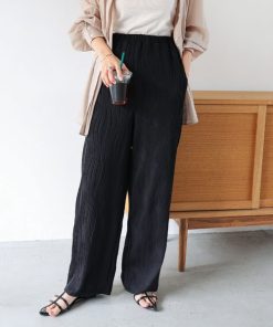 andme パンツ ウェーブプリーツリラックスワイドパンツ レディース