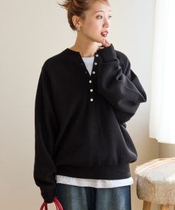 FREAK'S STORE ニット セーター 限定展開　スウェットライク ヘンリーネック プルオーバー レディース