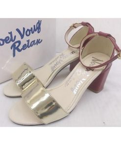 ◇ ◎ ＮＯＵＢＥＬ ＶＯＵＧ ＲＥＬＡＸ オープントゥ チャンキーヒール サンダル サイズＬ ゴールド レッド レディース