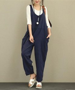 【大特価】サロペット オールインワン レディース オーバーオール 綿麻 無地 ロング丈 マキシ丈 薄手 ガウチョパンツ ワイドパンツ 春夏秋 オシャレ