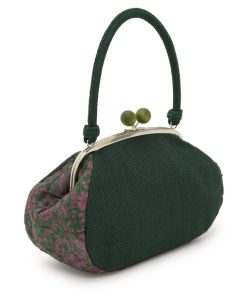 SOUBIEN がま口 バッグ 和装 深緑 グリーン 無地 花唐草 オパール加工 綿 麻 モダン レトロ がまぐち サブ バック 和柄 洋柄 洋装 着物 大人 女性 レディース カジュアル